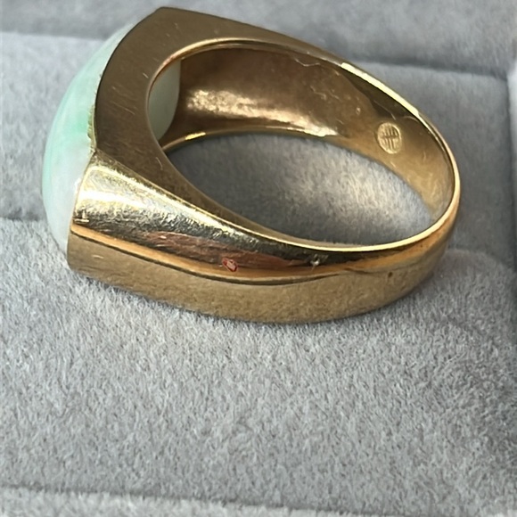 Estate VINTAGE 14K GOLD JADE SADDLE RING - Picture 7 of 16